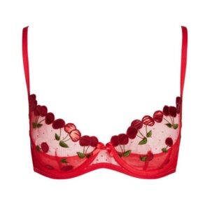 For Love And Lemons Cherry Red Embroidered Bra